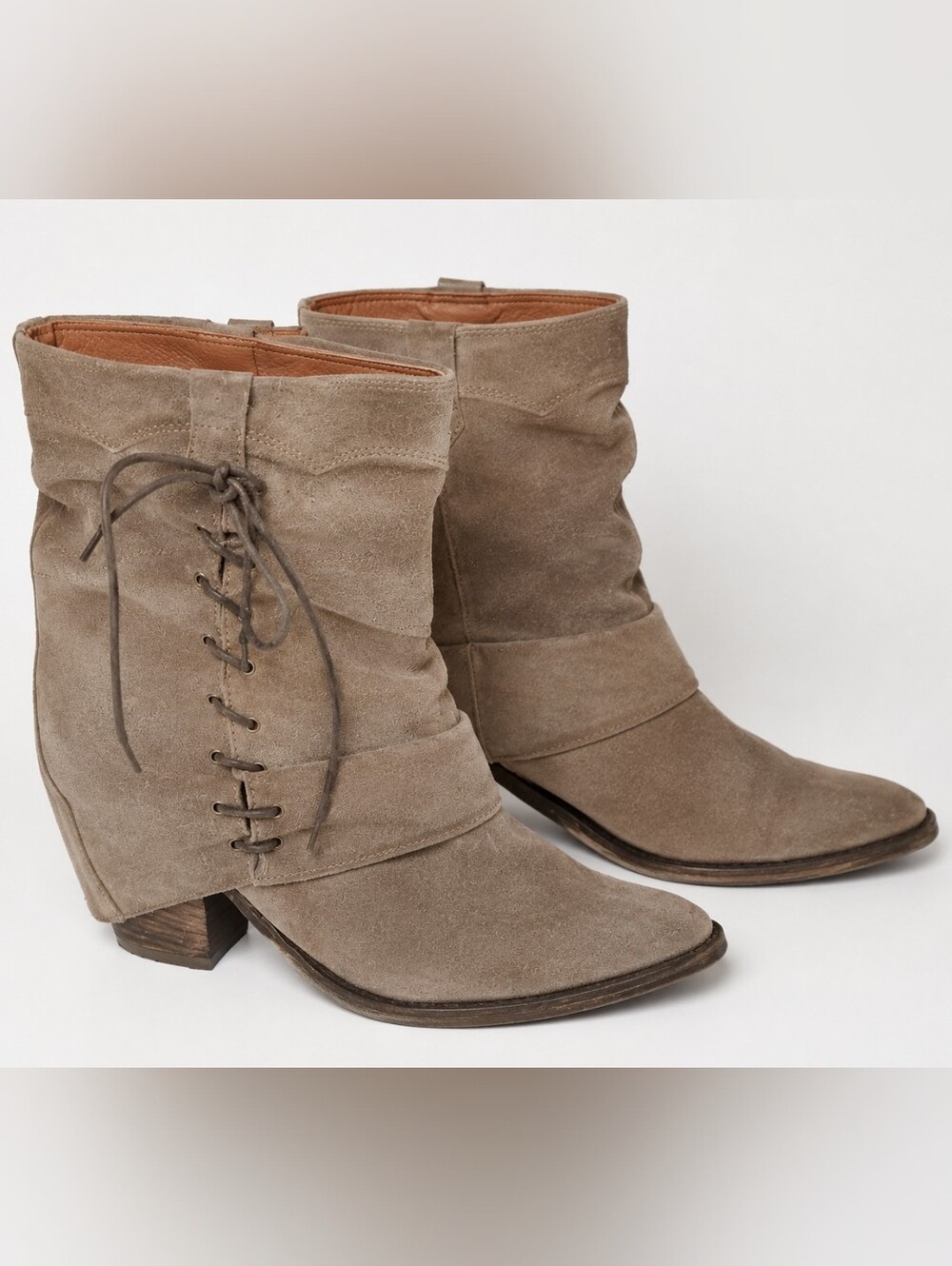 Free People Taupe Suede Lace-Up Boots EU 40